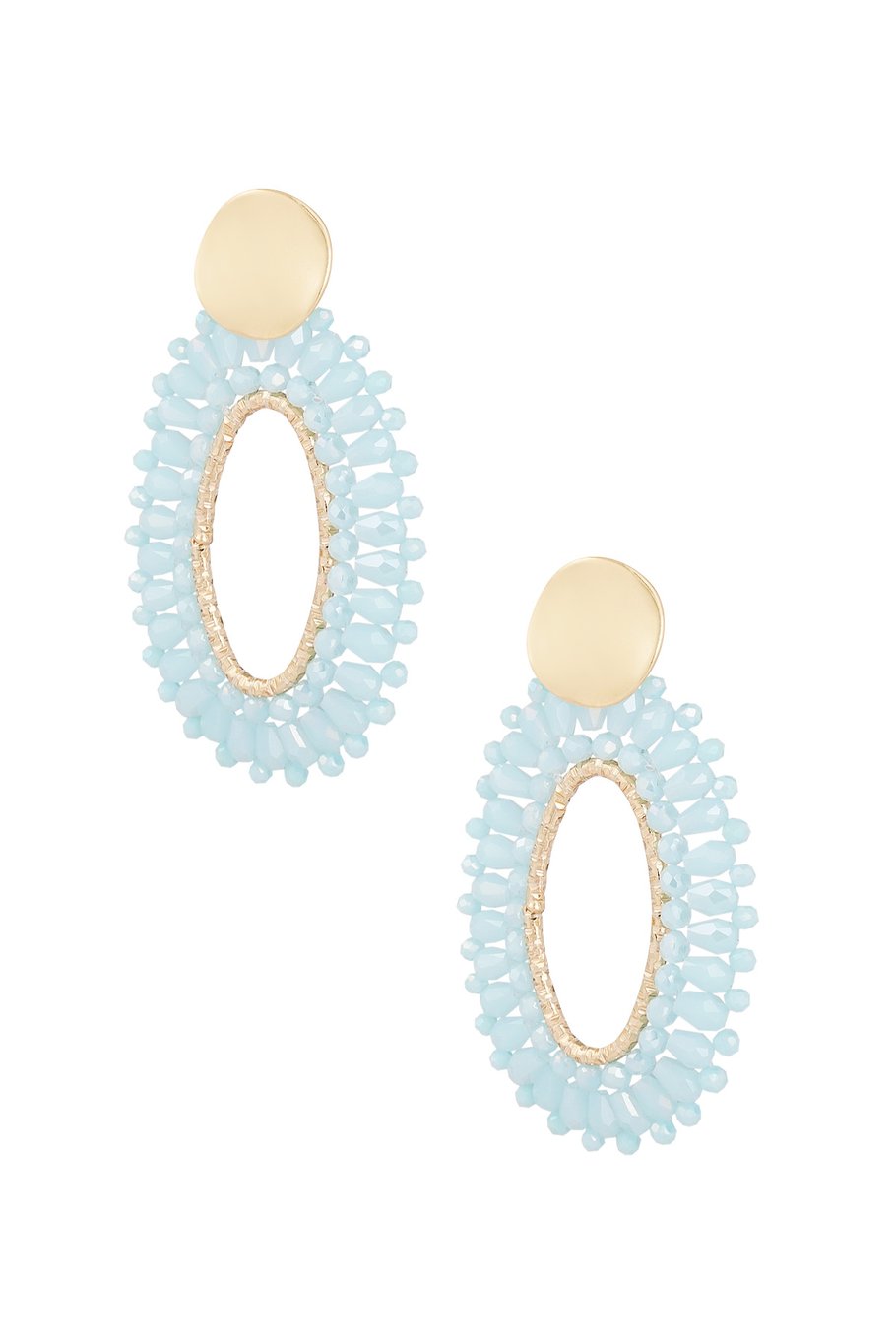 Hellblaue Statement Ohrringe Oval mit Perlen und Gold