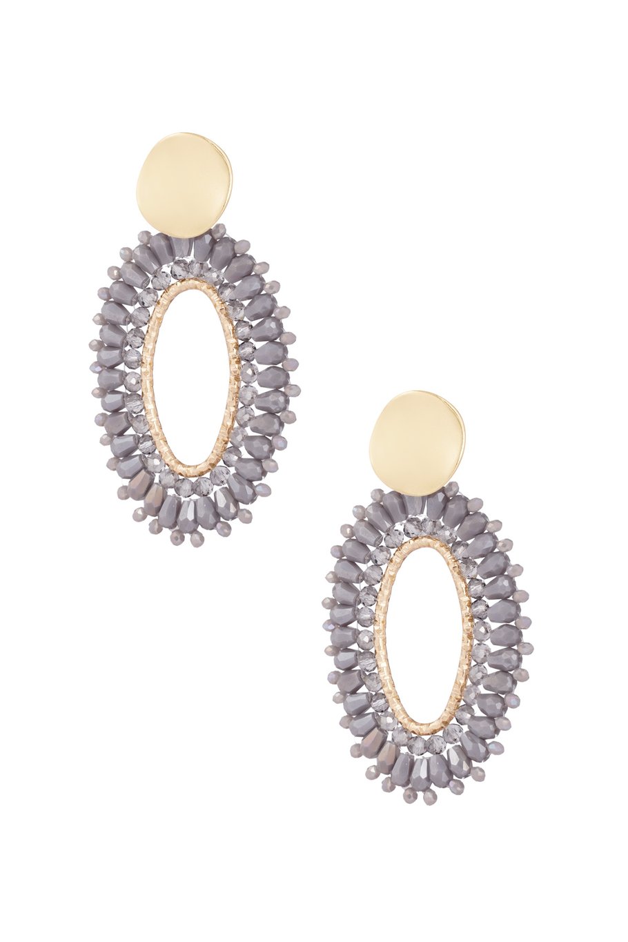 Graue Statement Ohrringe Oval mit Perlen und Gold