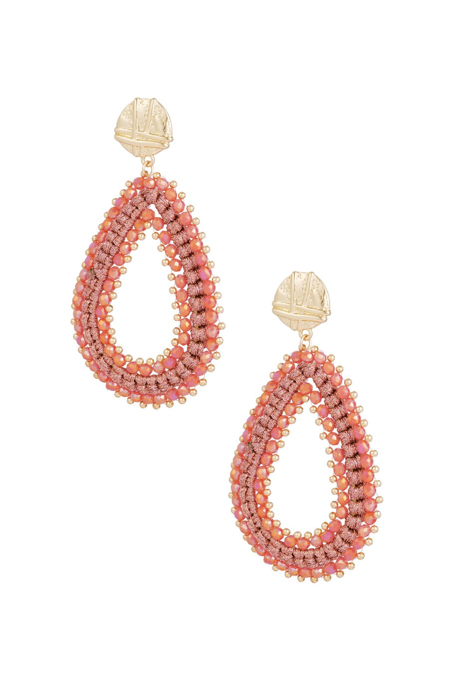 Rosa Statement Ohrringe Tropfenform mit Perrlen und Gold